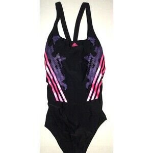 New Womens 16 NWT Adidas Swimsuit Black Purple Pink Logo Cups One Piece Bathing